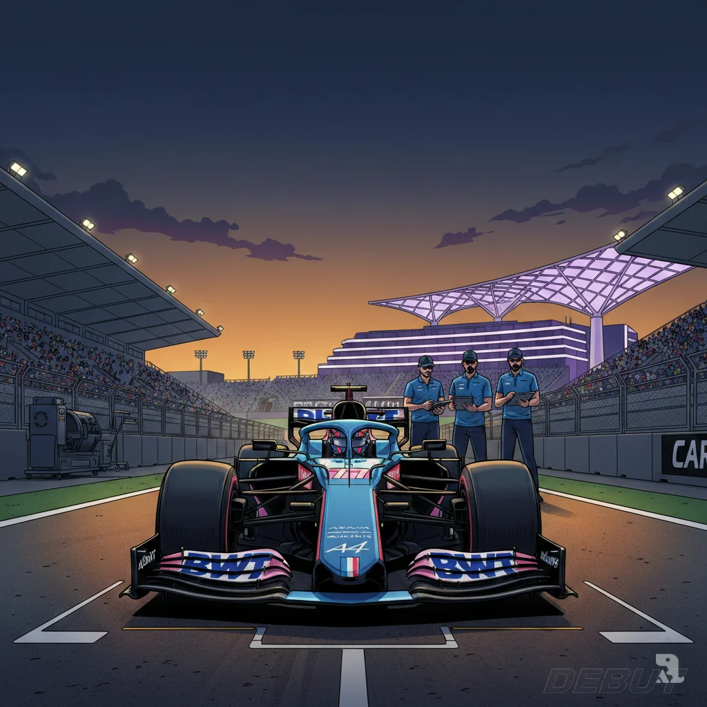 Australian driver Jack Doohan drives the blue Alpine F1 car out of the pit lane for his official debut at the Abu Dhabi Grand Prix in 2024.