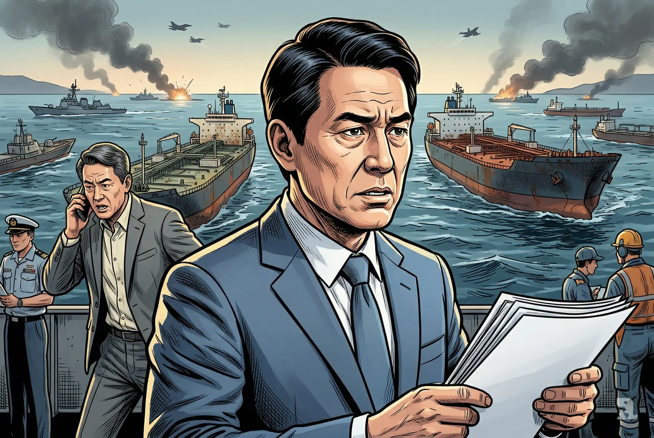 South Korean PM Kim Min-seok reacts to Iran war energy crisis as stalled oil tankers block Strait of Hormuz amid rising geopolitical tension and shipping disruption.