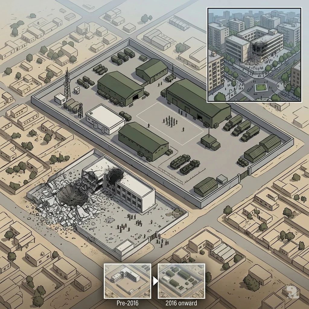 Satellite imagery confirms the destroyed school in Minab was adjacent to an IRGC naval base but separated by a wall. An inset shows the strike on Hedayat High School in Tehran.