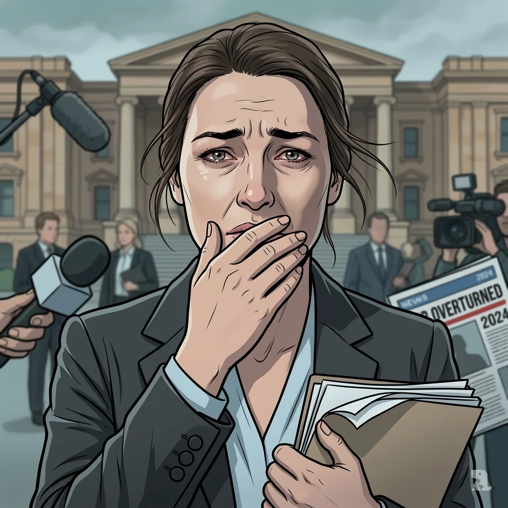 A devastated Katie Taylor on a courthouse steps in 2024, reacting to the appeal court's decision to overturn her trademark victory.
