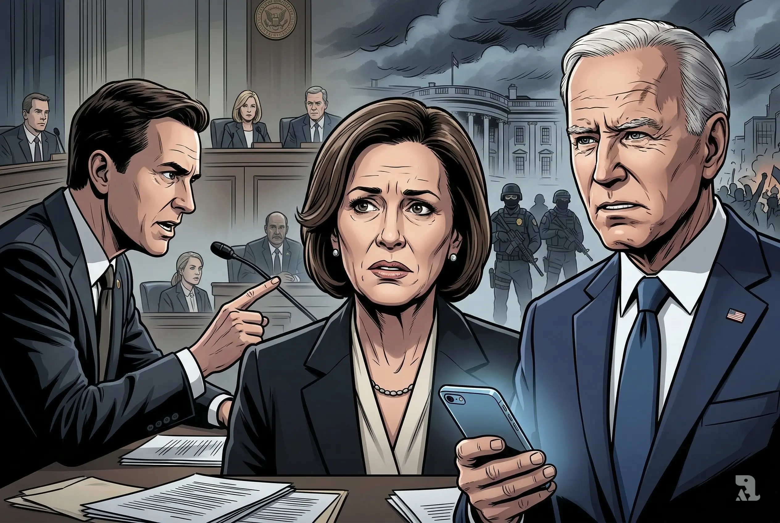 Dramatic political hearing confrontation showing tense leaders during a government scandal crisis