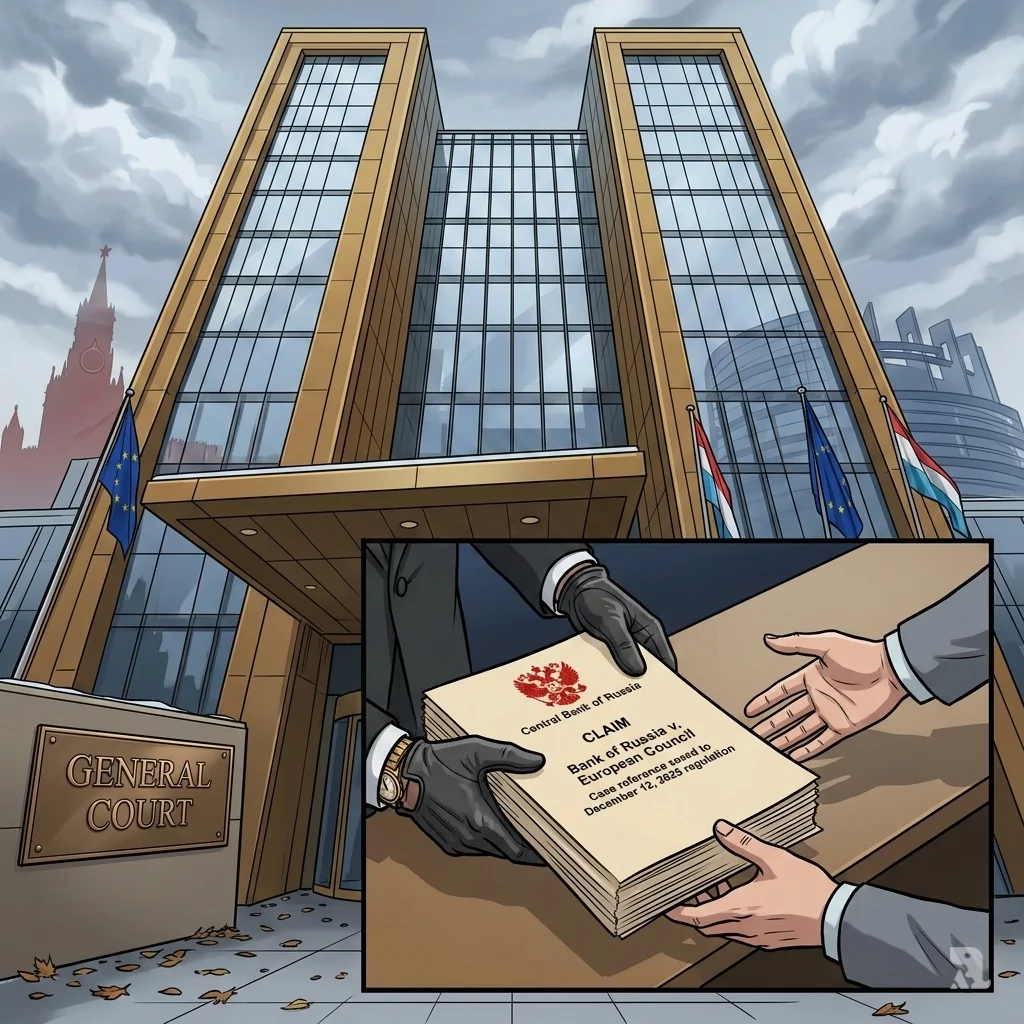 Close-up of gloved hands submitting a legal claim against the EU at the General Court in Luxembourg, challenging the frozen asset regulation.