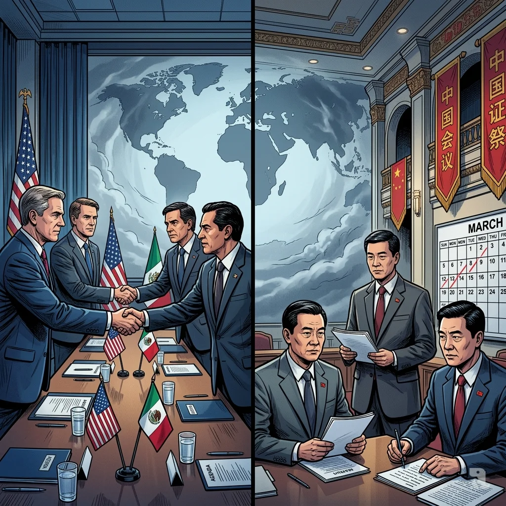 Diplomatic tensions rise with US-Mexico trade talks and delayed summit with China’s Xi Jinping.