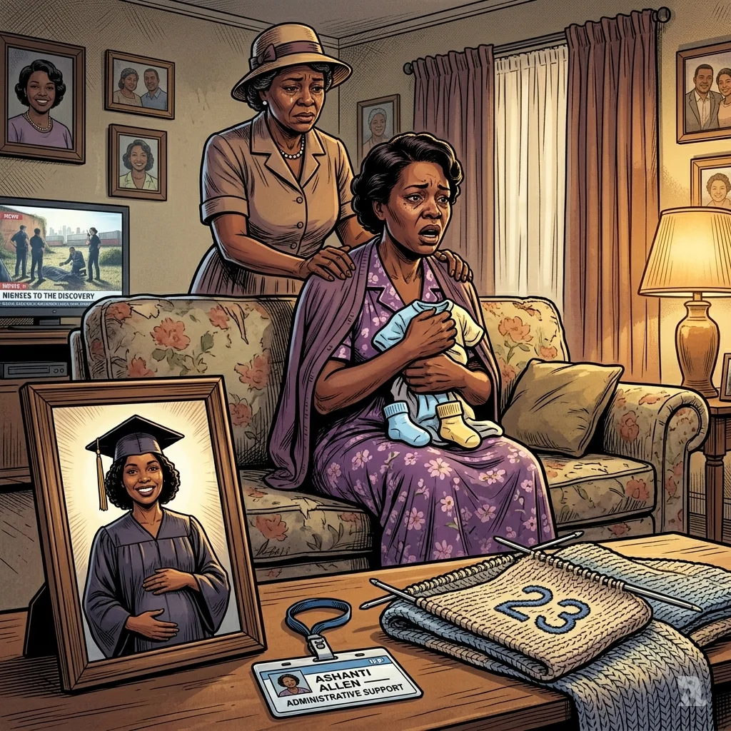 Ashanti Allen's mother clutches baby clothes in Houston living room surrounded by family photos.