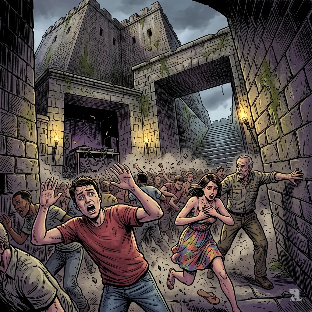 Panicked crowd crushed inside narrow stone gateway at Haiti's Citadelle Laferrière fortress during deadly stampede.