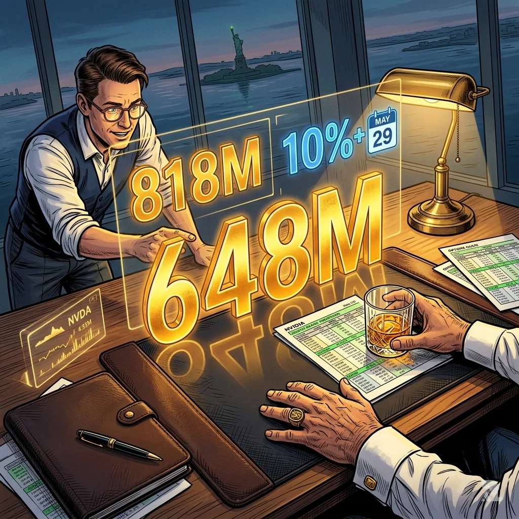 Massive holographic call volume figures “648M” and “10%+” hover above a trading desk at twilight, reflecting bullish conviction.