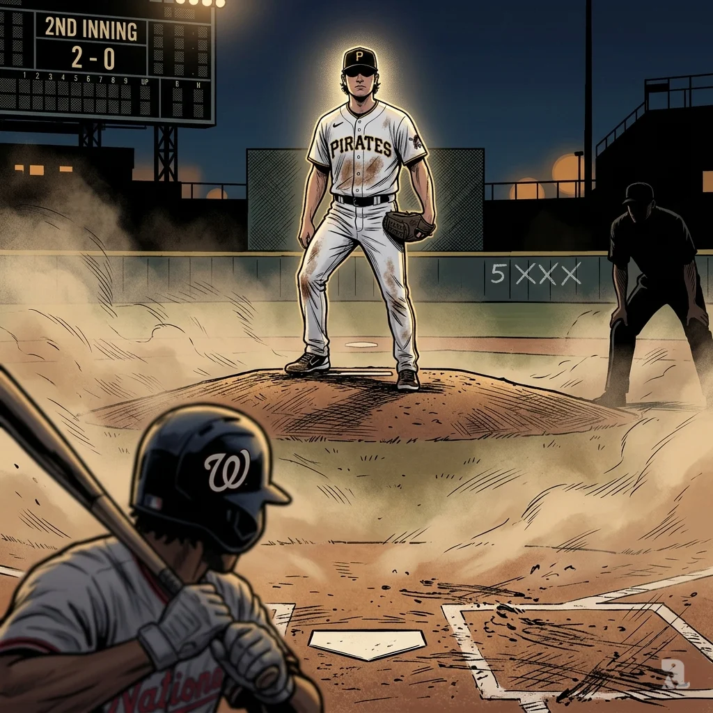 Pirates pitcher Carmen Mlodzinski dominates from mound. Nationals batter CJ Abrams recovers after hit-by-pitch.